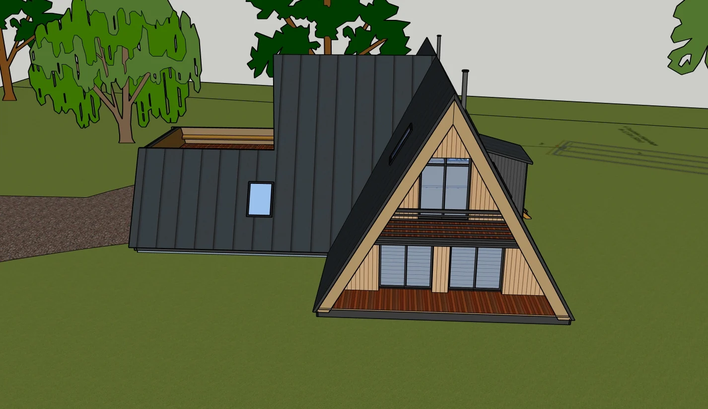 Modèle 3D d’une maison en A et de son extension